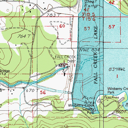 Topographic Map of Fall Creek Dam, OR