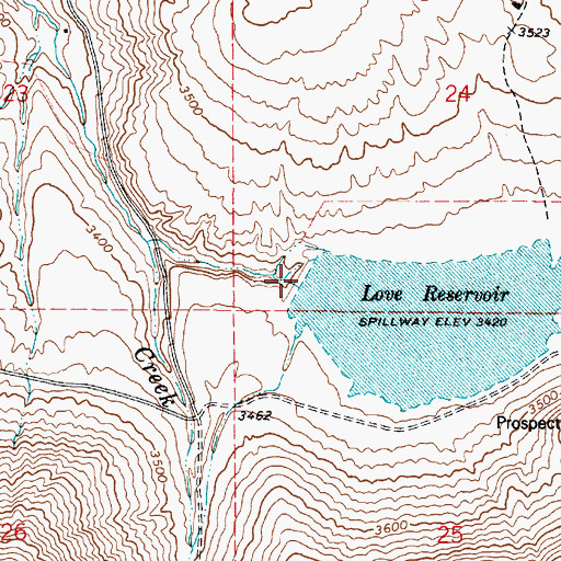 Topographic Map of Love Dam, OR