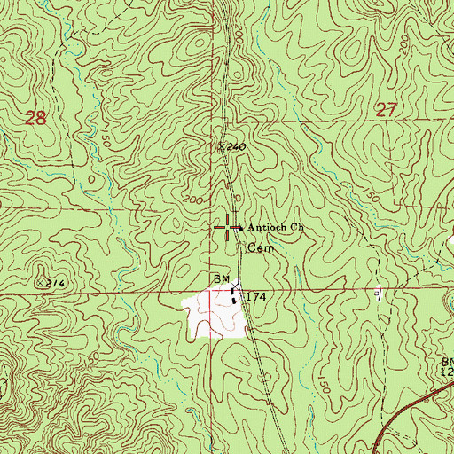 Topographic Map of Antioch Church, AL