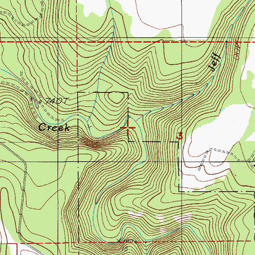 Topographic Map of Jeff Creek, OR