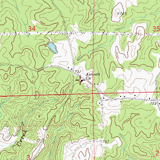Topographic Map of Antioch Baptist Church, AL