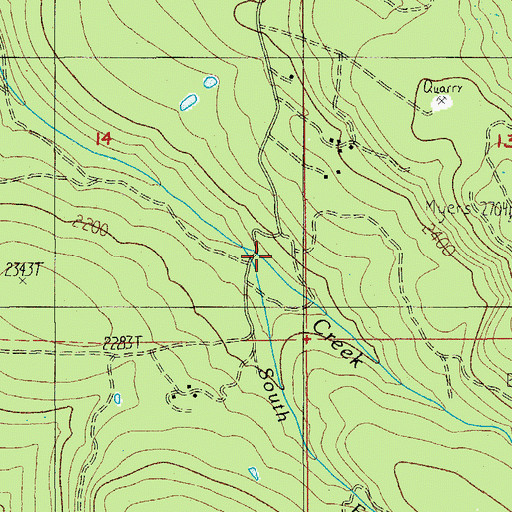 Topographic Map of South Forks Falls Creek, OR