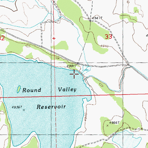 Topographic Map of Round Valley Dam, OR