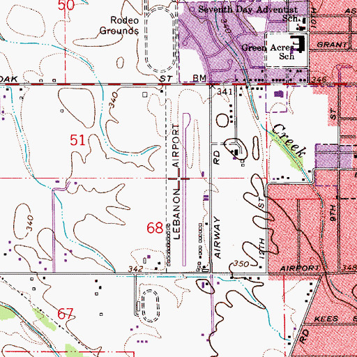 Topographic Map of Lebanon State Airport, OR