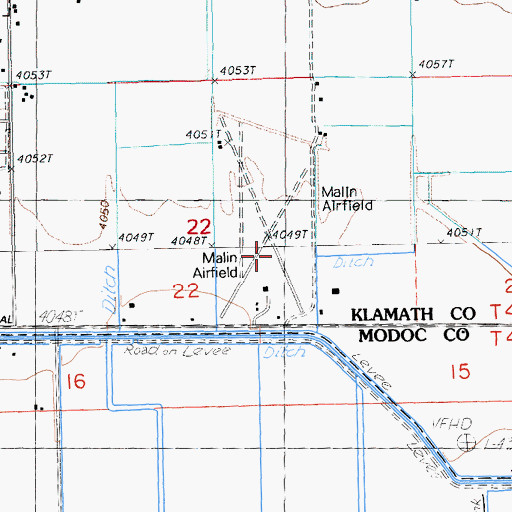 Topographic Map of Malin Airport, OR