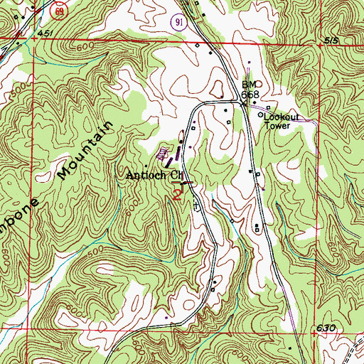 Topographic Map of Antioch Missionary Baptist Church, AL
