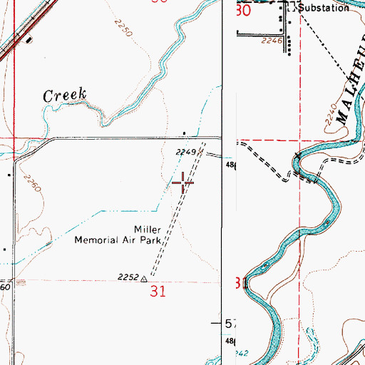Topographic Map of Miller Memorial Airpark, OR