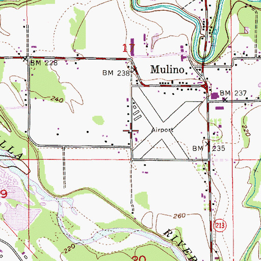 Topographic Map of Mulino State Airport, OR