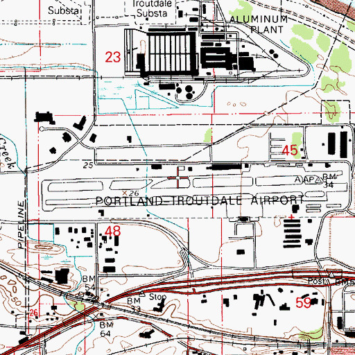 Topographic Map of Portland-Troutdale Airport, OR