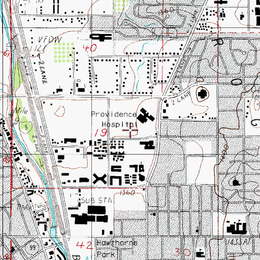Topographic Map of Providence Hospital Heliport, OR