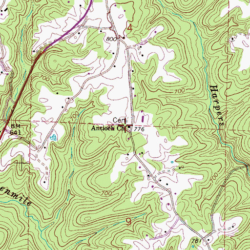 Topographic Map of Antioch Freewill Baptist Church, AL