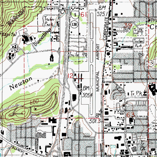 Topographic Map of Roseburg Regional Airport, OR