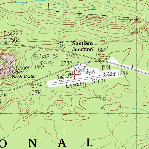 Topographic Map of Santiam Junction State Airport, OR