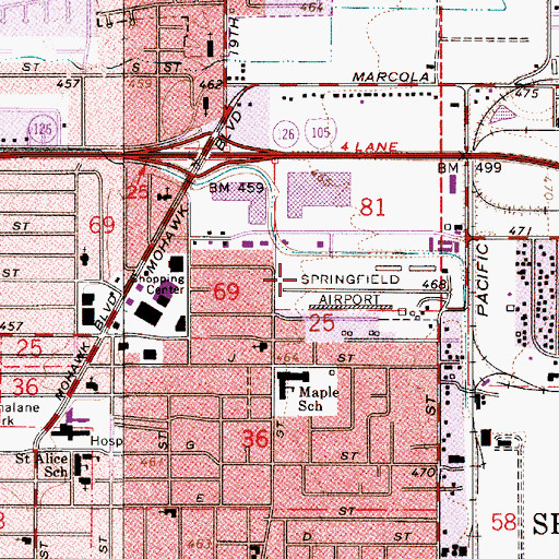 Topographic Map of Springfield Airport (historical), OR