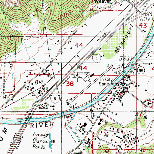 Topographic Map of Myrtle Creek Municipal Airport, OR