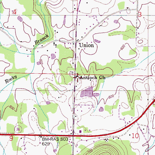 Topographic Map of Antioch United Methodist Church, AL