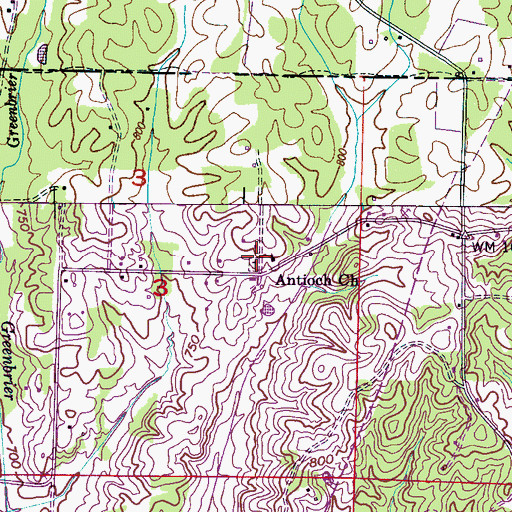 Topographic Map of Antioch Church, AL