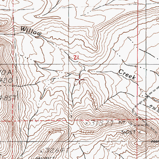 Topographic Map of Burnt Willow Spring, OR