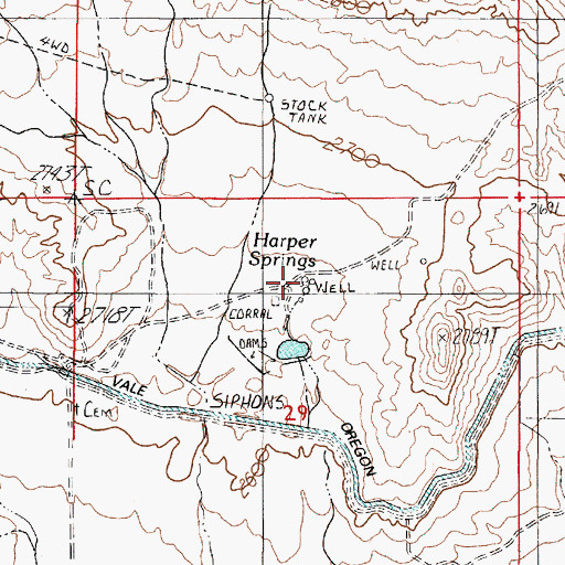 Topographic Map of Harper Springs, OR