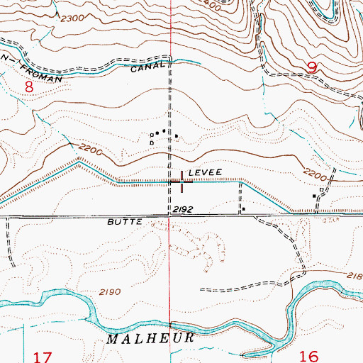 Topographic Map of Butte Drain, OR