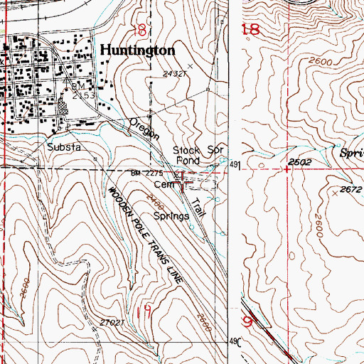 Topographic Map of Huntington Independent Order of Odd Fellows Cemetery, OR