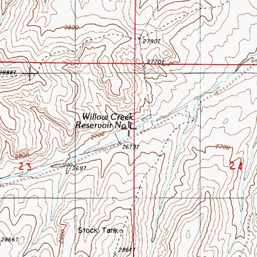 Topographic Map of Willow Creek Reservoir 1, OR