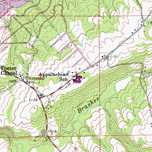 Topographic Map of Appalachian School, AL
