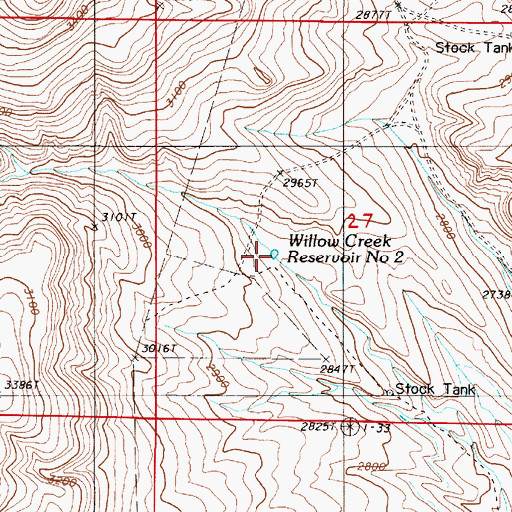 Topographic Map of Willow Creek Reservoir 2, OR