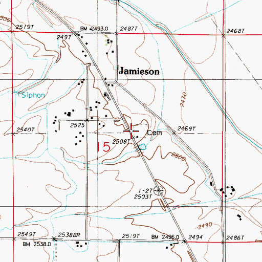 Topographic Map of Dell Cemetery, OR
