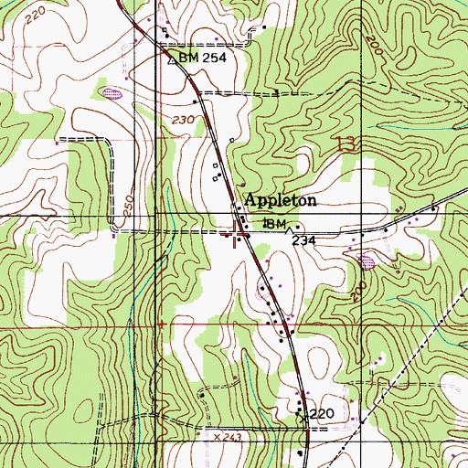 Topographic Map of Appleton, AL