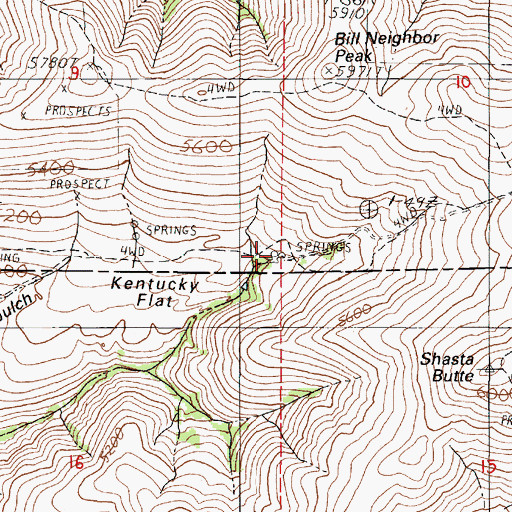 Topographic Map of Shasta Spring, OR