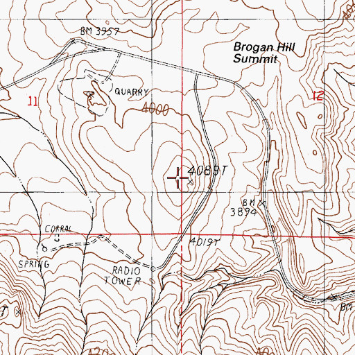 Topographic Map of Brogan Hill, OR