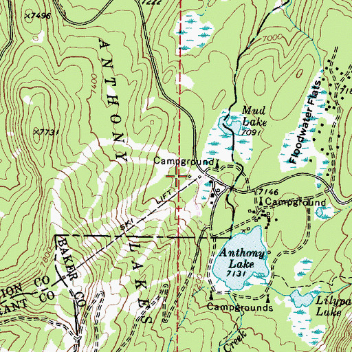 Topographic Map of Anthony Lakes Sno-Park, OR
