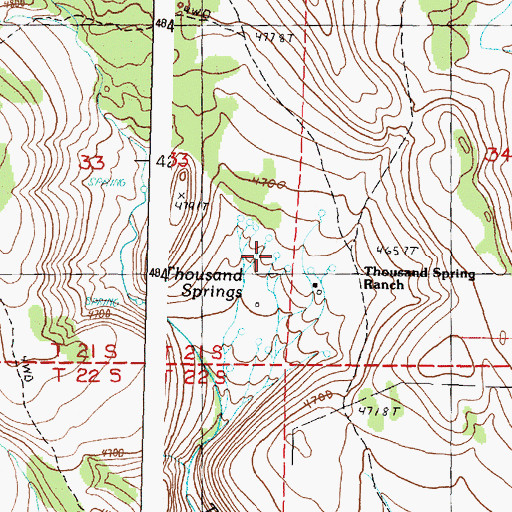 Topographic Map of Thousand Springs, OR
