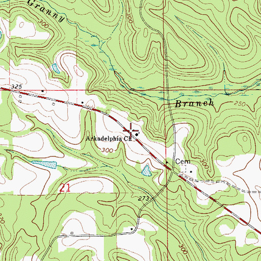 Topographic Map of Arkadelphia Church, AL