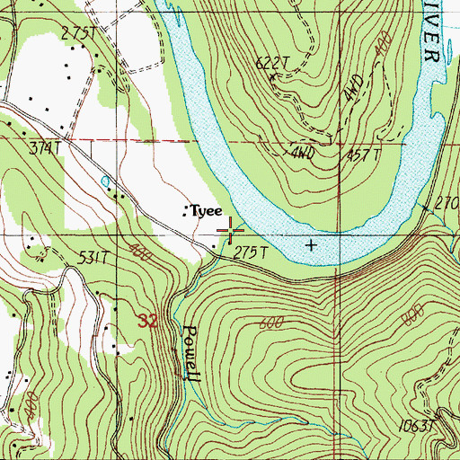 Topographic Map of Powell Creek, OR