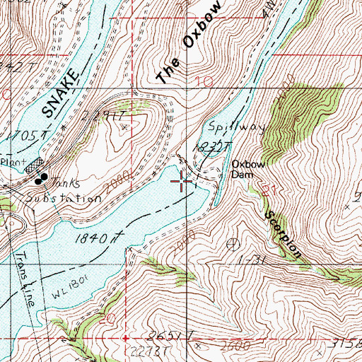 Topographic Map of Oxbow Dam, ID