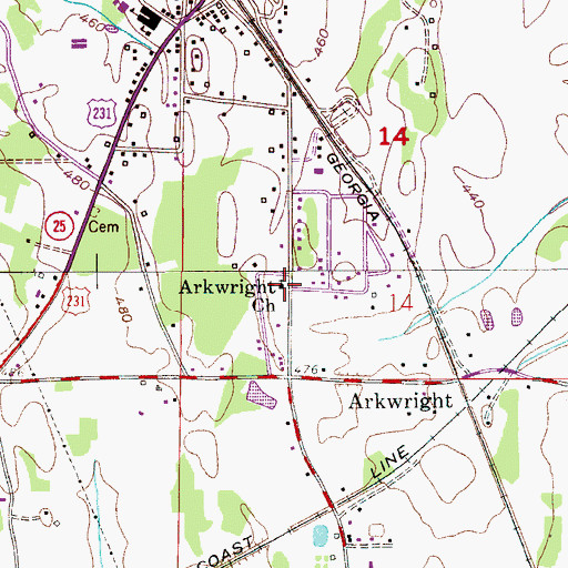 Topographic Map of Arkwright Church, AL