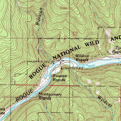 Topographic Map of Wildcat Rapids, OR