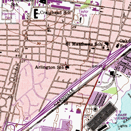 Topographic Map of Arlington Elementary School, AL