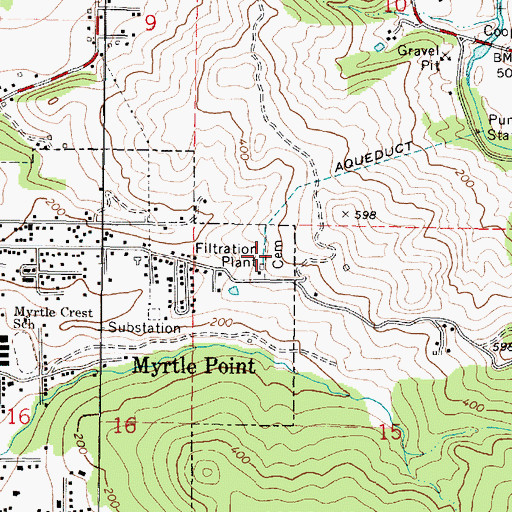 Topographic Map of Old Myrtle Point Cemetery, OR