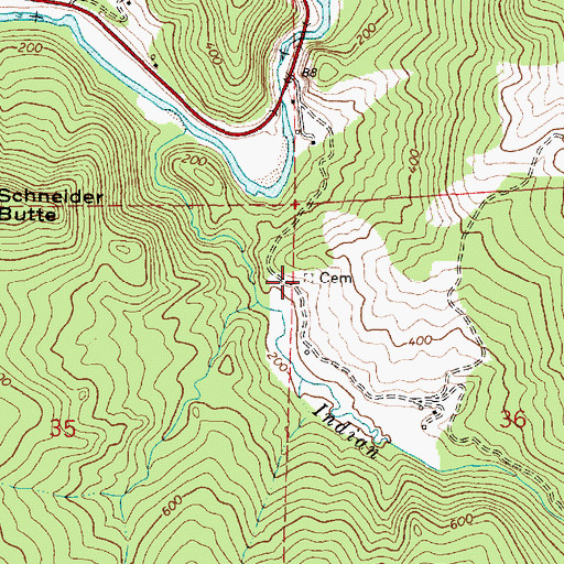Topographic Map of Brewer Cemetery, OR