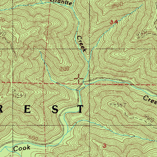 Topographic Map of Granite Creek, OR