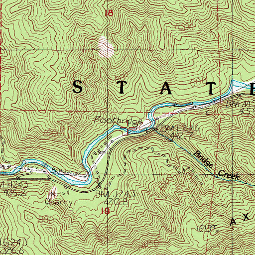 Topographic Map of Bridge Creek, OR