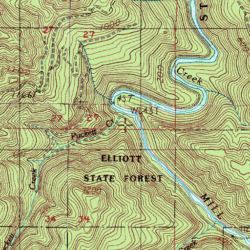 Topographic Map of Pucket Creek, OR
