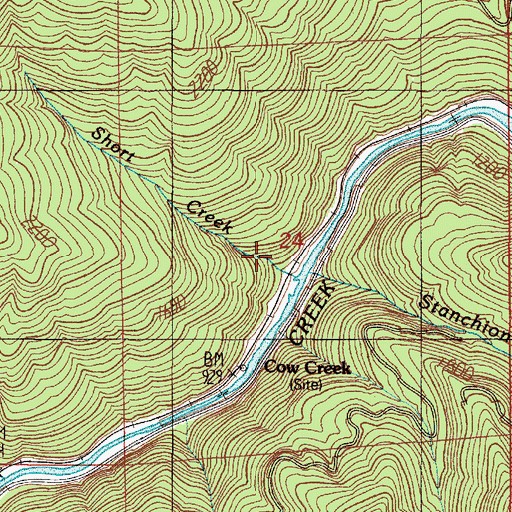 Topographic Map of Short Creek, OR