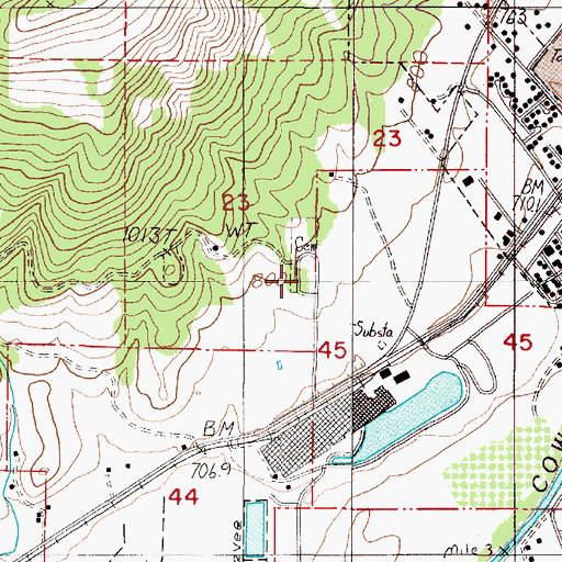 Topographic Map of Riddle Cemetery, OR