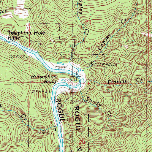 Topographic Map of Horseshoe Bend Campground, OR
