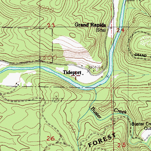 Topographic Map of Tideport, OR