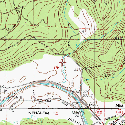 Topographic Map of Lyons Creek, OR